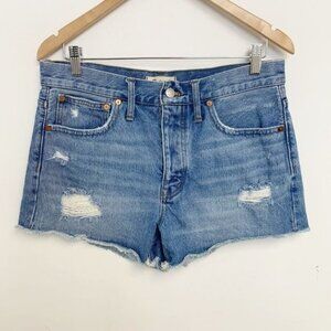 Madewell Relaxed Denim Shorts distressed ripped raw hem button fly Sz 27